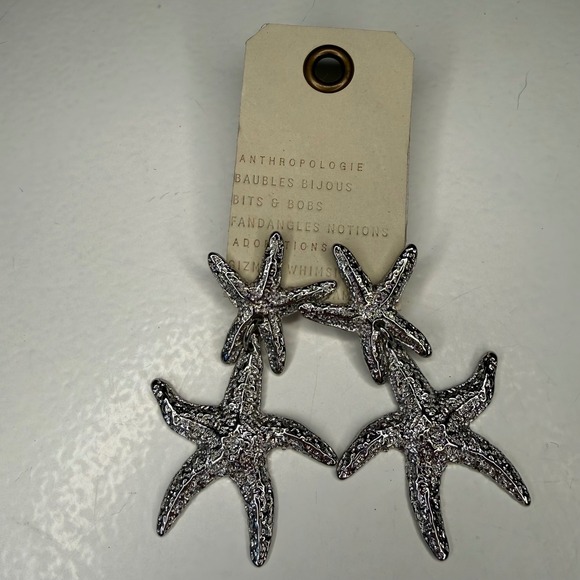 Anthropologie Jewelry - NEW Anthropologie Silver Textured Starfish Drop Earrings Nautical Coastal Ocean